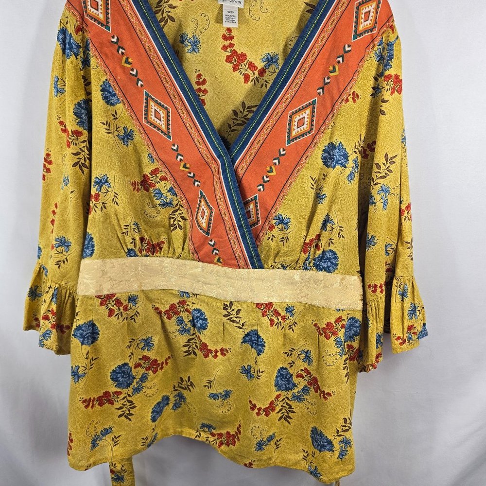 Venezia Cross Bodice 3/4 Circle Sleeve Pullover Top Size 18-20 (O-30)
